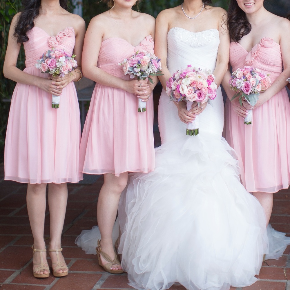 Donna Morgan Rosette Bridesmaid Dress in Blush - Picture 4 of 8